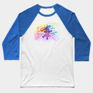 Dancing cute blue rainbow unicorn Baseball T-Shirt